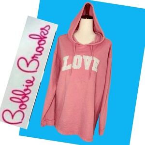 Bobbie Brooks Love Hoodie Women's Plus Size 2X Pink Pullover Hooded Sweatshirt